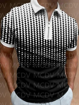 Vyriški Prarasti Atsitiktinis Užtrauktukas Atvartas Polo Marškinėliai 3D Atspausdintas Polo Marškinėliai Vasarą Vyrų Viršūnės