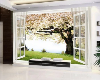 beibehang 3D tapetai HD 3d vyšnių medžio lango fono sienos papel de parede tėtis peint foto tapetai duvar kagit behang