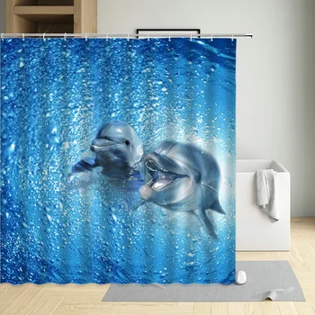 Delfinų Vandenyno Dizaino Dušo Užuolaidą, Jūrų Gyvūnų Bangos Gamtos Peizažai Vonios Vandeniui Ekrano Su Kabliu Skalbti Namų Dekoro
