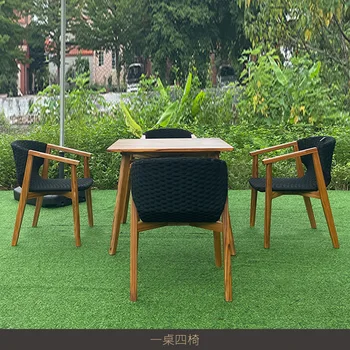 Lauko tiko stalas ir kėdė villa laisvalaikio paprastas valgomojo stalas, virvę austi kėdės kiemas, vandeniui ir saulės baldai