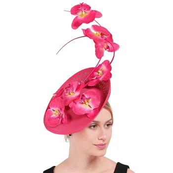 Elegantiškas Ponios Gėlių Dekoras Millinery Derby Šalies Arbata Headpieces Hot Pink Chapeau Fascinators Su Gražus Spalvingas Skrybėlės Moterims