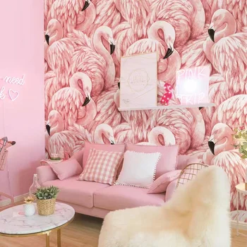 Rožinė 3d Tapetai Europos Pietryčių Azijoje Flamingo Sofa-lova, TV Foną, svetainė, Miegamasis Foną