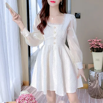 Elegantiškas Mini Balta Suknelė Moterims korėjos Office Lady Kratinys Dizainas Y2K Suknelė Fairycore Derliaus Vakare Šalis Suknelė 2021 M. Rudenį