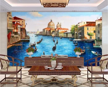 Custom freskos 3d 3D tapetai Europos Vandens miestas Venecija kambaryje namų dekoro tapybos 3d sienų freskomis tapetai, sienų ir 3 d