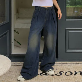 2023 Mados Streetwear Baggy Jeans Moterų High Waisted Kaklaraištis Dažų Derliaus Džinsinio audinio Kelnės Estetinės 90s Prarasti Atsitiktinis Kelnės