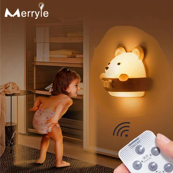 2 Spalvų LED Sienos Lempos USB Įkrauti Nuotolinio Valdymo Naktį Šviesos Kūdikių, Vaikų Namų Naktiniai Ajustable Ryškumas Laikas 110-240V