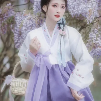 Hanbok suknelė Moterims Violetinė Išsiuvinėti korėjos Kostiumas Moterų korėjos Palace Fotografija, Kelionės Hanbok Šokio Spektaklis Kostiumas