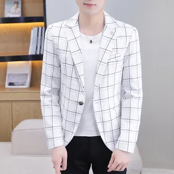 Vyriški mažas kostiumas korėjiečių leidimas, gražus juodas laisvalaikio pledas vieną kostiumas kostiumas tendencija pavasarį ir rudenį oficialų kailis