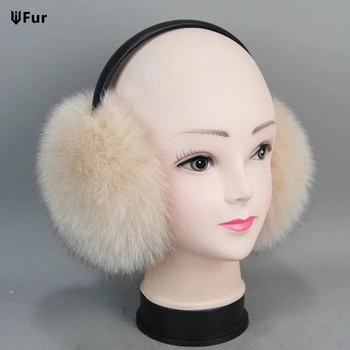 2023 Naujas Mados Moterų Purus Nekilnojamojo Fox Fur Earmuffs Žiemos Lady Didelis Pompoms Fox Fur Pliušinis Ausies Apsauginės Ausinės 100% Natūralus Lapės Kailio Earlaps