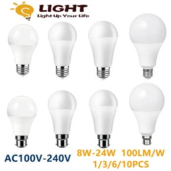 1-10VNT LED energijos taupymo lemputė, AC120V AC220V 8W-24W E27 B22 didelio šviesos srauto be mirgėjimo 3000K/4000 K/šiltai balta 6000K šviesa