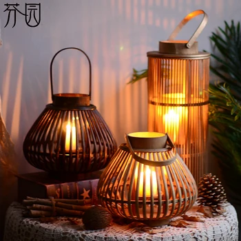 Kinų Stiliaus Žvakidė Puošmena Žibintų Bambuko Kambarį Sodo Estetinis Žvakė Stovi Decoracao Para Casa Papuošalai