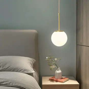 LED miegamojo lovos sietynas valgomajame, stiklo kamuolys vieno vadovas mažas liustra šiuolaikinių namų puošybai Patalpų apšvietimas
