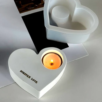 Širdies Formos Žvakidė Tinkas Silikono Formos Žvakių Laikiklis Betono, Cemento Pelėsių 
