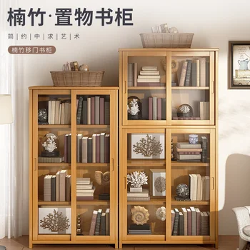 Gyvenamasis Kambarys Kabinetas bambuko+akrilo spinta saugykla namų kabineto baldai, spintos knygos organizatorius biuro kabinetas 78*33*67/97cm