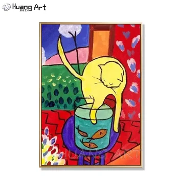 Rankomis dažyti Šiuolaikinės Katė Žaidžia su Žuvų Dažymo Sienų Dekoras Atgaminti Henry Matisse Naftos Tapyba ant Drobės Gyvūnai