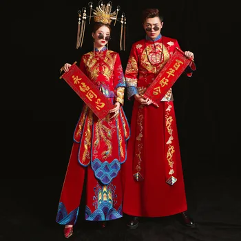 Yourqipao Senovinių Vestuvių Suknelė Pora Siuvinėjimo Phoenix Cheongsam Rafinuotas Pokylių Stilingas, Elegantiškas Bride китайская одежда