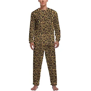 Leopardas Spausdinti Pižama Pavasario 2 Vnt Madinga Gyvūnų Modelio Šiltas Pajama Komplektai Vyrams, Ilgomis Rankovėmis Miego Dizainas, Naktiniai Drabužiai