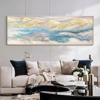 Rankomis Dažyti Aukštos Kokybės Abstrakčios Drobės aukso folija kalnų mėlynas dangus Aliejaus Tapybai Tiršta Tekstūra nuotrauką namų puošybai