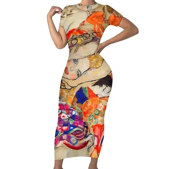 Gustav Klimt Meno Suknelė Trumpomis Rankovėmis Nuotaka Šiuolaikinės Maxi Suknelės Pavasario Estetinės Grafinis Bodycon Suknelė Didelis Dydis