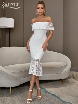 Adyce Balta Nėrinių Midi Undinė Tvarstis Suknelė Moterims 2023 Vasaros Off Peties Vakarą Vestuvių Klubas Šalies Moterų Suknelė Vestidos