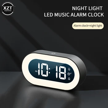 NAUJĄ Muziką LED Skaitmeninis Laikrodis-Žadintuvas Balso Kontrolės Naktį Šviesos Dizaino Darbalaukio Laikrodžius, Namų Stalo Apdailos įmontuota Baterija