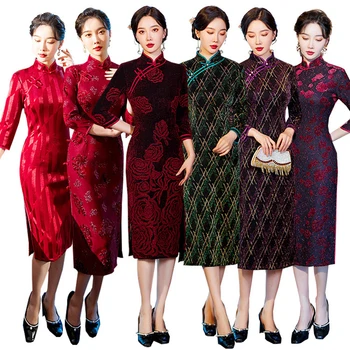 2023 Motinos Suknelė Pavasarį ir Rudenį Pagerino Cheongsam Suknelė Ilgai Tradicinę Kinų Qipao Moterų Plius Dydis Suknelės