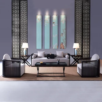 Naujas Kinų stiliaus sofa derinys Zen medžio masyvo sofa kambarį mažame bute viešbutis namų biuro baldai