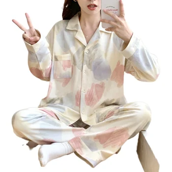 Nauja Pižama Moterų Pavasario Atsitiktinis, Patogus Atlošas Namų Kostiumas Mados Rudens Lounge Sleepwear Nustatyti Cardigan Pižamos Femme Pjs