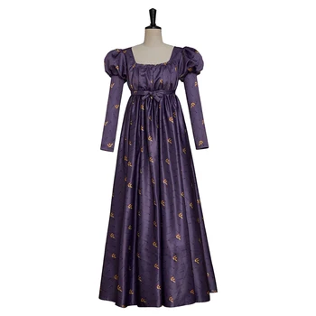 Moterų Gėlių Siuvinėjimas Regency Suknelė Viduramžių Viktorijos Violetinė Sluoksniuotos Rankovėmis Aukštos Juosmens Jane Austen arbatėlė Kamuolys Suknelė