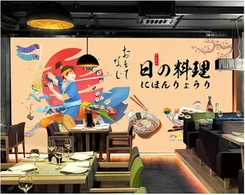 Custom freska ant sienos 3d tapetai, Japonų virtuvė, suši lašišos samurajus valgomasis namų dekoro foto tapetai kambarį