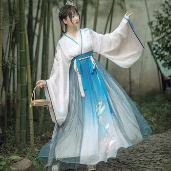 2022 m. Vasarą Kinijos Tradicinių Drabužių Hanfu Juosmens ilgis Tango Tiktų Pasakų Elegantiškas Senovės Cosplay Kostiumų Suknelė Moterims