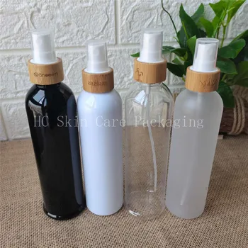Didmeninės kosmetikos keturių spalvų aišku, 250ml/gintaras/matinio plastiko buteliai su bambuko medienos dangtelis plastikinis purškimo /losjonas/siurblio dangtelis