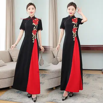 2023 kinijos pagerėjo cheongsam suknelė nacionalinės gėlių siuvinėjimas liaudies qipao elegantiškas banketų vakarinę suknelę vestido rytų qipao