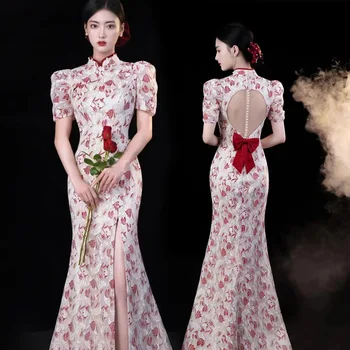 Kinų Stiliaus Ilgai Undinė Vestuvių Suknelė Vestuvių Suknelė Qipao Sexy Nėrinių Backless Aukštis Padalinta Vakare Šalis Suknelė Cheongsam Vetidos