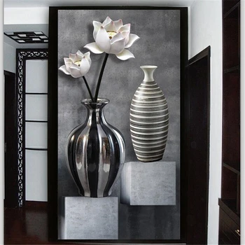 beibehang Užsakymą tapetai, 3d foto freskos HD black ir white lotus vaza 3D tapetai veranda eilėje koridoriaus fone sienos popieriaus