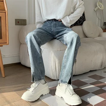 Korėjos Mėlyni Džinsai Vyrų Slim Fit Mados Atsitiktinis Vintage Džinsai Vyrams Streetwear Hip-hop Tiesiai Džinsinio audinio Kelnės Vyriškos Kelnės M-2XL