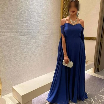 Paprasta Valtis Kaklo Royal Blue-Line Šifono Oficialus Prom Dresses Grindų ilgis Moterų Vakare Šalis Suknelė فساتين السهرة