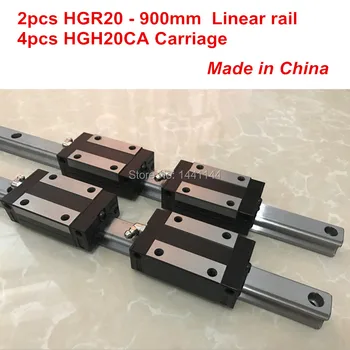 HGR20 linijinis vadovas: 2vnt HGR20 - 900mm + 4pcs HGH20CA linijinis bendrosios vežimo CNC dalys
