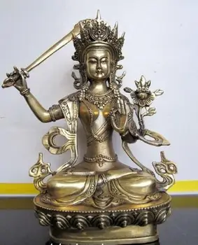 Tibeto Budistų bronzos MANJUSHRI budos statula metalo rankdarbiai