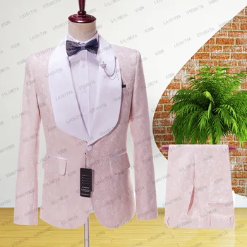 2023 Naujas Stilius Pink Casual Vyrų Kostiumas Slim Fit Tipo, 2 vnt Vieno Krūtinėmis Kvėpuojantis Plonas Promenadzie Suknelė, Švarkas Šalis, Kelionės