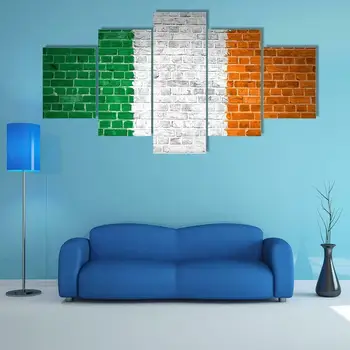 Airijos Vėliava ant Plytų Sienos Plakatą, 5 Gabalo Drobės, Nuotraukos Spausdinimo Sienos Meno Tapybos Drobės Sienų Dekoras už Kambarį Ne Įrėminti