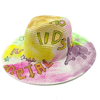 Naujų pavasario ir vasaros ranka-dažytos, grafiti, Panama džiazo šiaudų skrybėlę nuo saulės paplūdimio skrybėlę moterų vasaros džiazo skrybėlę šiaudų skrybėlę