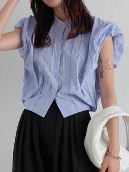 Korėjos Prarasti Dryžuotas Berankoviai Marškinėliai Atsitiktinis Moterims Topai ir Palaidinės Pavasario Vasaros Derliaus Mados prancūzijos Moterų Marškinėliai
