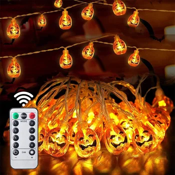 Helovinas Apdailos Moliūgų String Žibintai USB Powerd Vandeniui Orange Helovinas Žibintai su Nuotolinio Už Namų Šaliai Dekoro