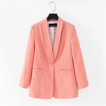 Visas Rungtynes, Vientisos Spalvos Švarkas Tiktų Moterims Pink Casual Važinėti Office Blazer Mid Ilgis Vieną Mygtuką 2021 Naujas Rudens-Pavasario Paltukai