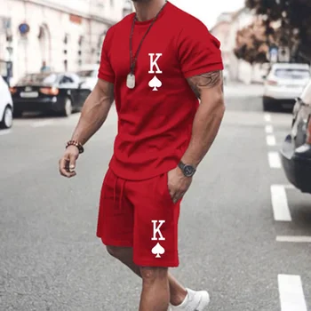 Vasarą Vyrai Tracksuit Mados T-shirt Dviejų dalių 3D Spausdinimo Apranga Atsitiktinis Streetwear Trumpas Rankovės Šortai Bėgiojimas Sportwear Clothea