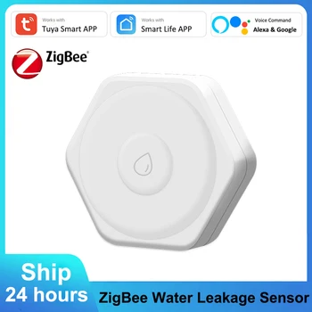 Tuya Smart Zigbee Vandens Nuotėkio Jutiklis, Vandens Nuotėkio Jutiklis, Signalizacijos lemputė Potvynių Pavojaus Perpildymo Apsaugos Sistema Smart APP