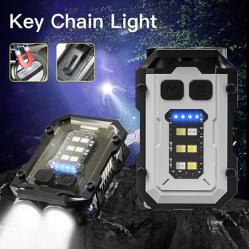 Nešiojamų Mini LED Žibintuvėlis Keychain Žibintų Dual Šviesos Šaltinis Šviesos Stiprus Magnetinis Dangtelis žibinto šviesa Įrašą Įspėjimas Darbo Lemputė