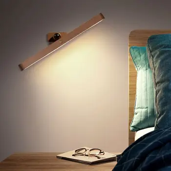 USB Magnetinio Įkrovimo Medinis Veidrodis, Priekiniai Užpildyti Šviesos diodų (LED) Naktį Šviesos 360°Pasukti Touch Wall Šviesos Miegamajame, Naktiniai staleliai, Lempa Namuose