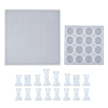 3D Šachmatų Silikono Dervos Pelėsių Šaškių Lenta Kristalų Epoksidinės Dervos Rinkinys, skirtas 